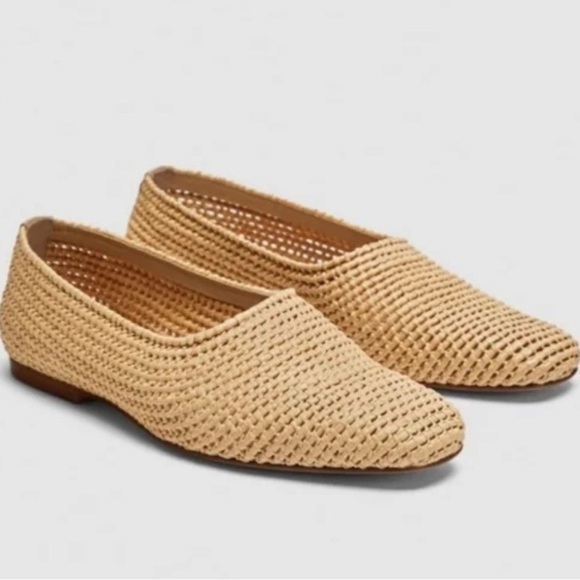 Zara Raffia Rafia Woven Jute Natural Ballet Flats SZ 40 - Picture 1 of 6